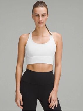 Lululemon Womens Energy Bra Size 4 White Longline Ribbed Athletic Yoga Gym